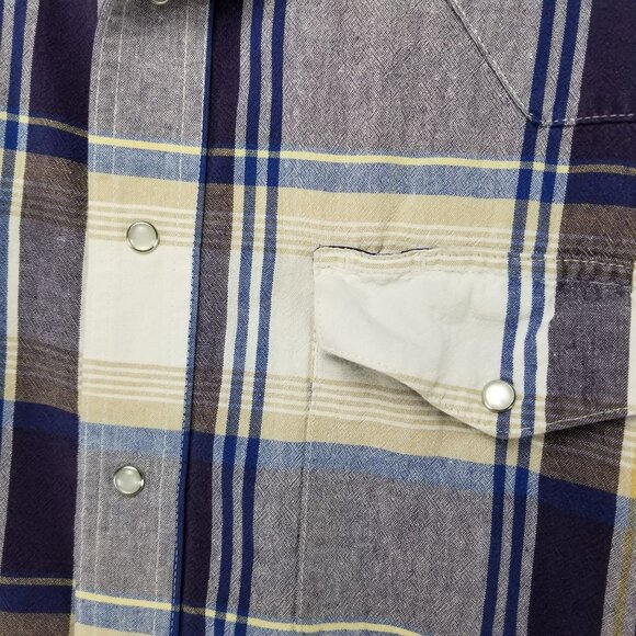 Wrangler Shirt Mens Large Blue Plaid Vintage Lightweight Pearl Snap - Picture 2 of 9